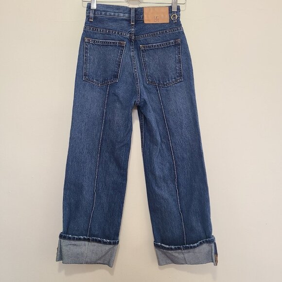 Ulla Johnson Women’s Genevieve Pintuck Wide Leg Cuff Jeans Índigo Blue Size 25 - Picture 2 of 13